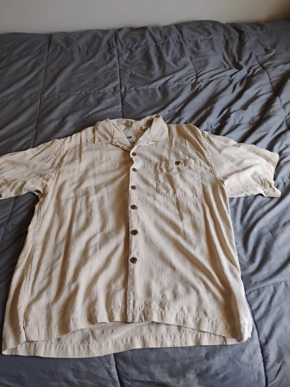 Casual Short-Sleeve Button-Down Shirt in Cream